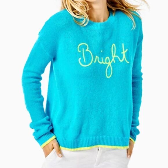 🆕 Women’s Lilly Pulitzer Charlton Sweater Turquoise Oasis Bright Chain stitch XS - Picture 1 of 8